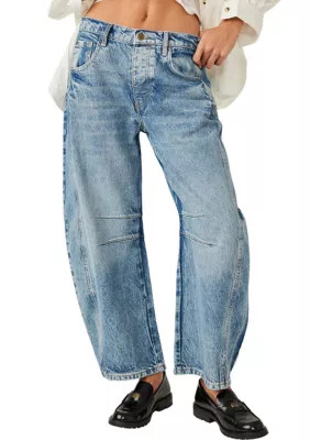 Free People Women's We The Free Good Luck Mid-Rise Barrel Jeans, 31 | Belk