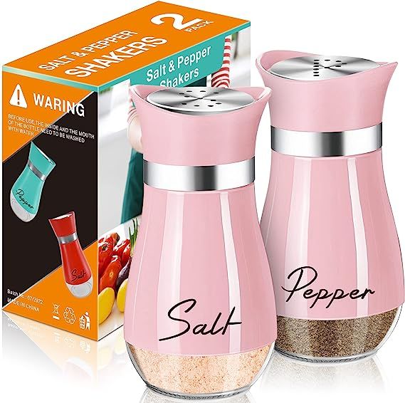 Salt and Pepper Shakers Set,4 oz Glass Bottom Salt Pepper Shaker with Stainless Steel Lid for Kit... | Amazon (US)