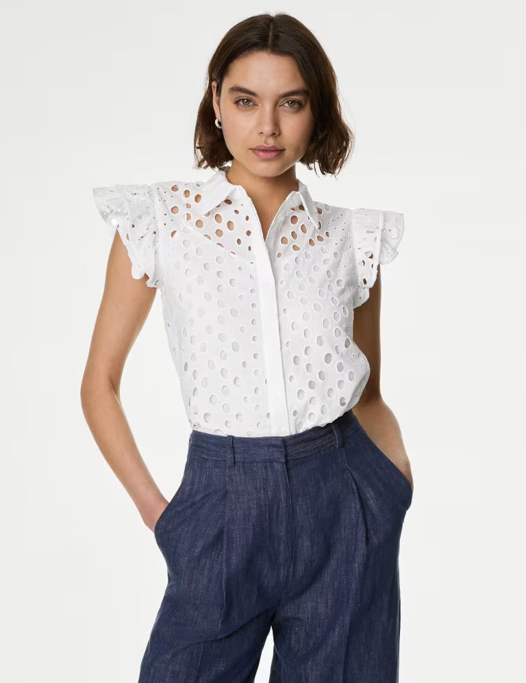 Pure Cotton Broderie Frill Detail Shirt | Marks & Spencer (UK)