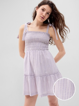 Metallic Stripe Tie-Shoulder Smocked Mini Dress | Gap (US)