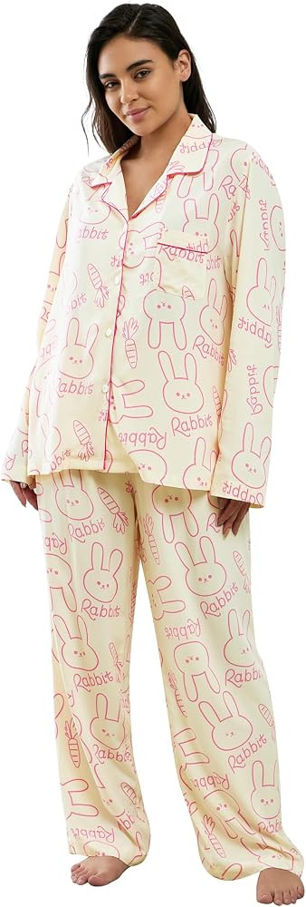 Womens Pajamas Set 2 Piece Long Sleeve Sleepwear Button Down Pjs Lounge Set Nightwear with Pocket... | Amazon (US)