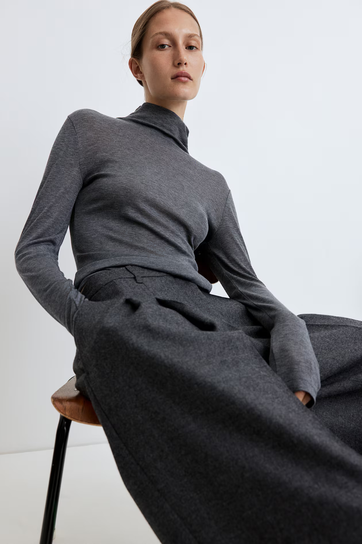 Modal-blend Turtleneck Top - Dark gray melange - Ladies | H&M US | H&M (US + CA)