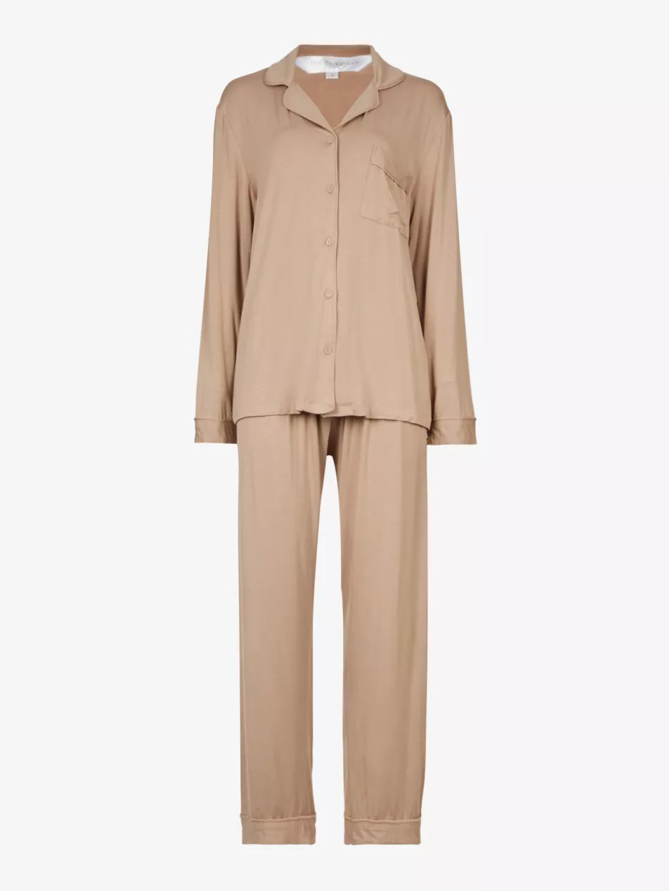 Piped stretch-jersey pyjama set | Selfridges