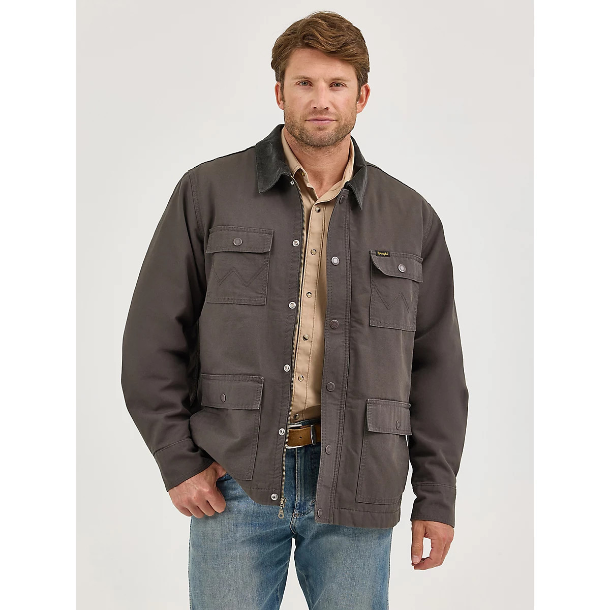 Men's Western Lined Zip Front Barn Coat in Raven | Wrangler