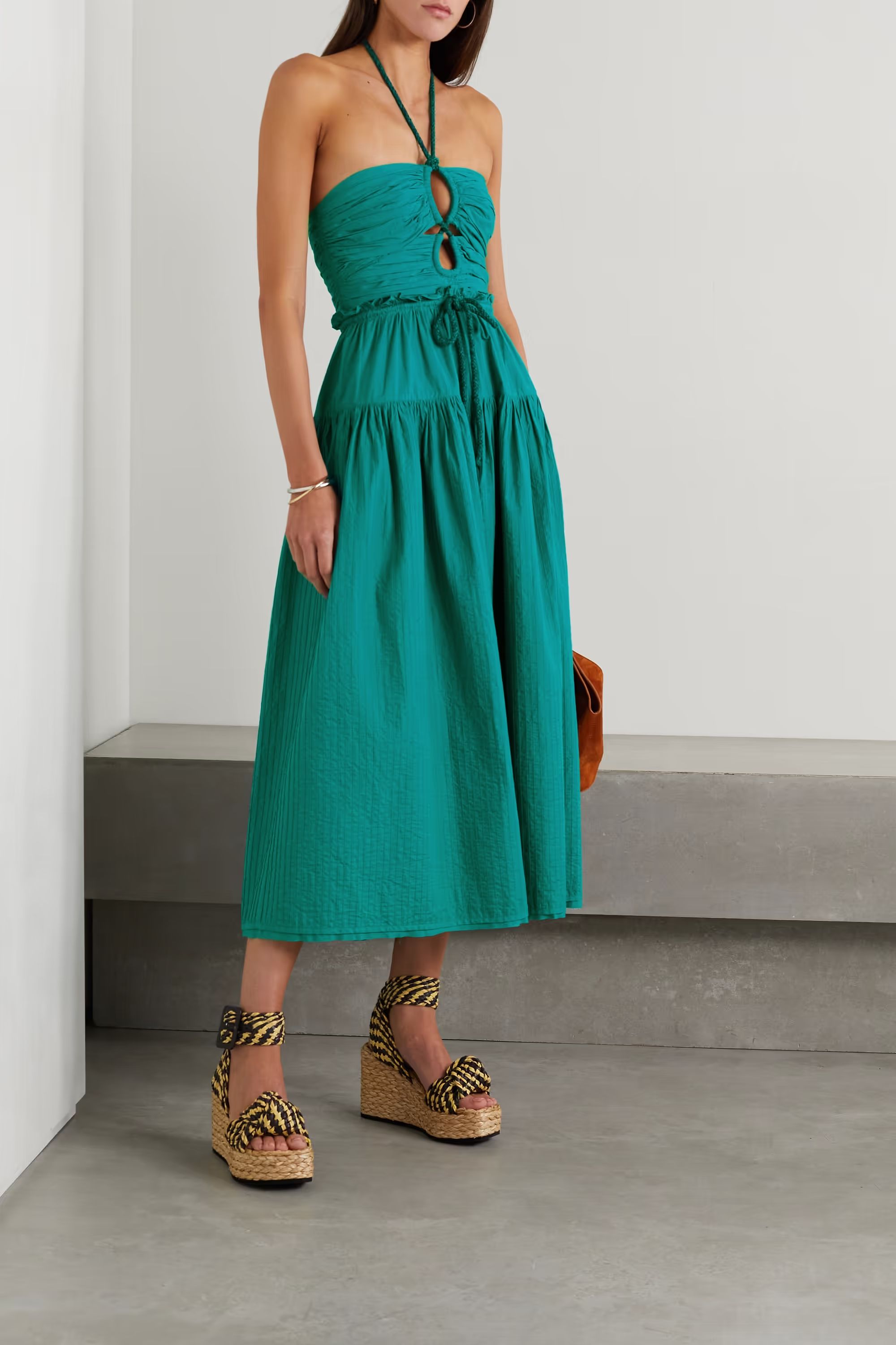 Emmaline ruffled pintucked cotton-voile halterneck midi dress | NET-A-PORTER (US)