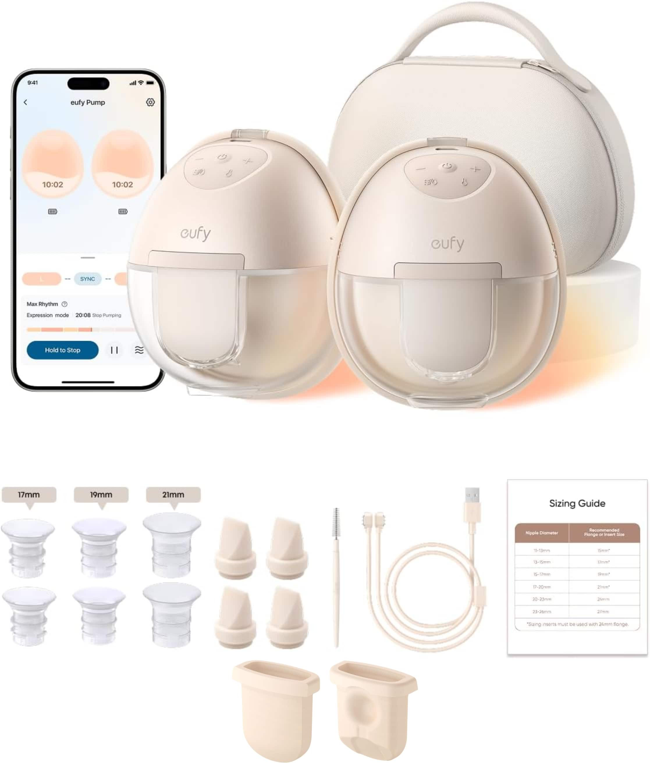 eufy - Heated Wearable Breast Pump S1 Pro & Original Diaphragm (2-Pack), Slim Hands-Free Breast Pump Hospital-Grade Suction - Brown | Best Buy U.S.