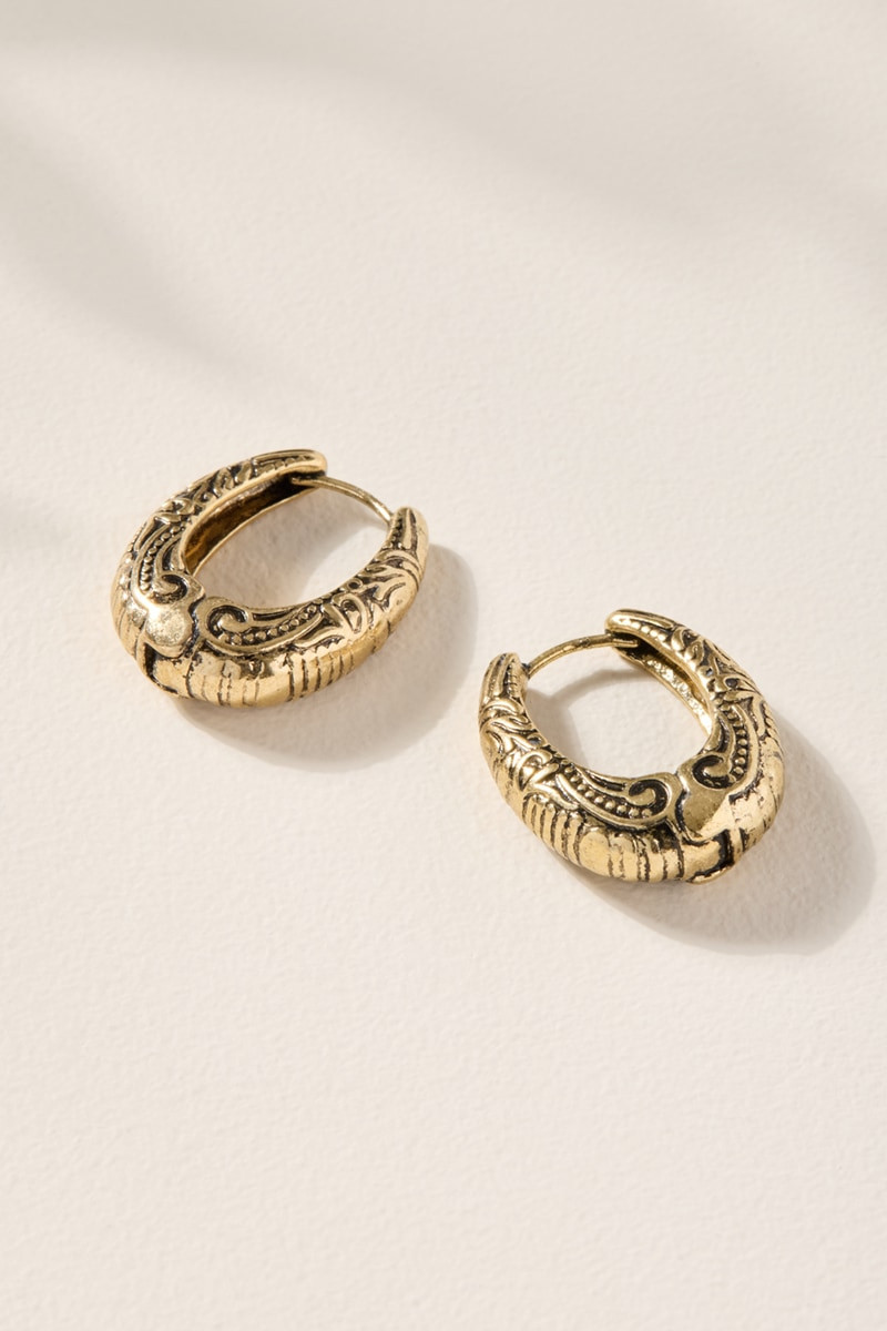 Regina Embossed Hoop Earrings | Francesca's