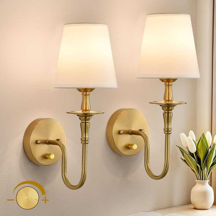 Hardwired Wall Sconces Set of 2, Vintage Dimmable Wall Lamps for Bedroom | Amazon (US)