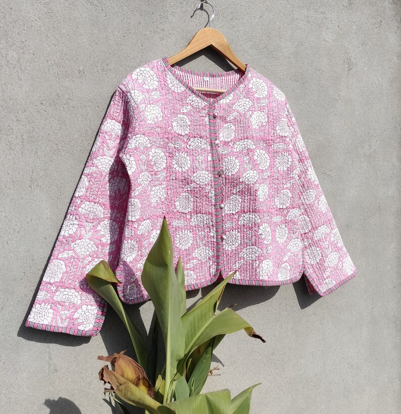 Cotton Quilted Jacket Women Wear Front Open Kimono Stripe piping HandMade Vintage Quilted Jacket ... | Etsy (US)
