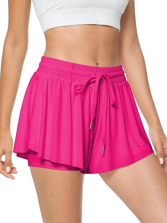TARSE Womens 2 in 1 Flowy Workout Shorts Casual Drawstring High Waist Running Athletic Shorts Com... | Amazon (US)