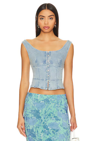Free People Sally Denim Corset Top In Daylight Sky Combo from Revolve.com | Revolve Clothing (Global)