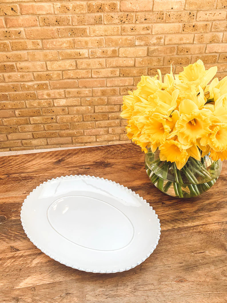White Stoneware Serving Platter: Pearl Edge Oblong Plate | Etsy (US)