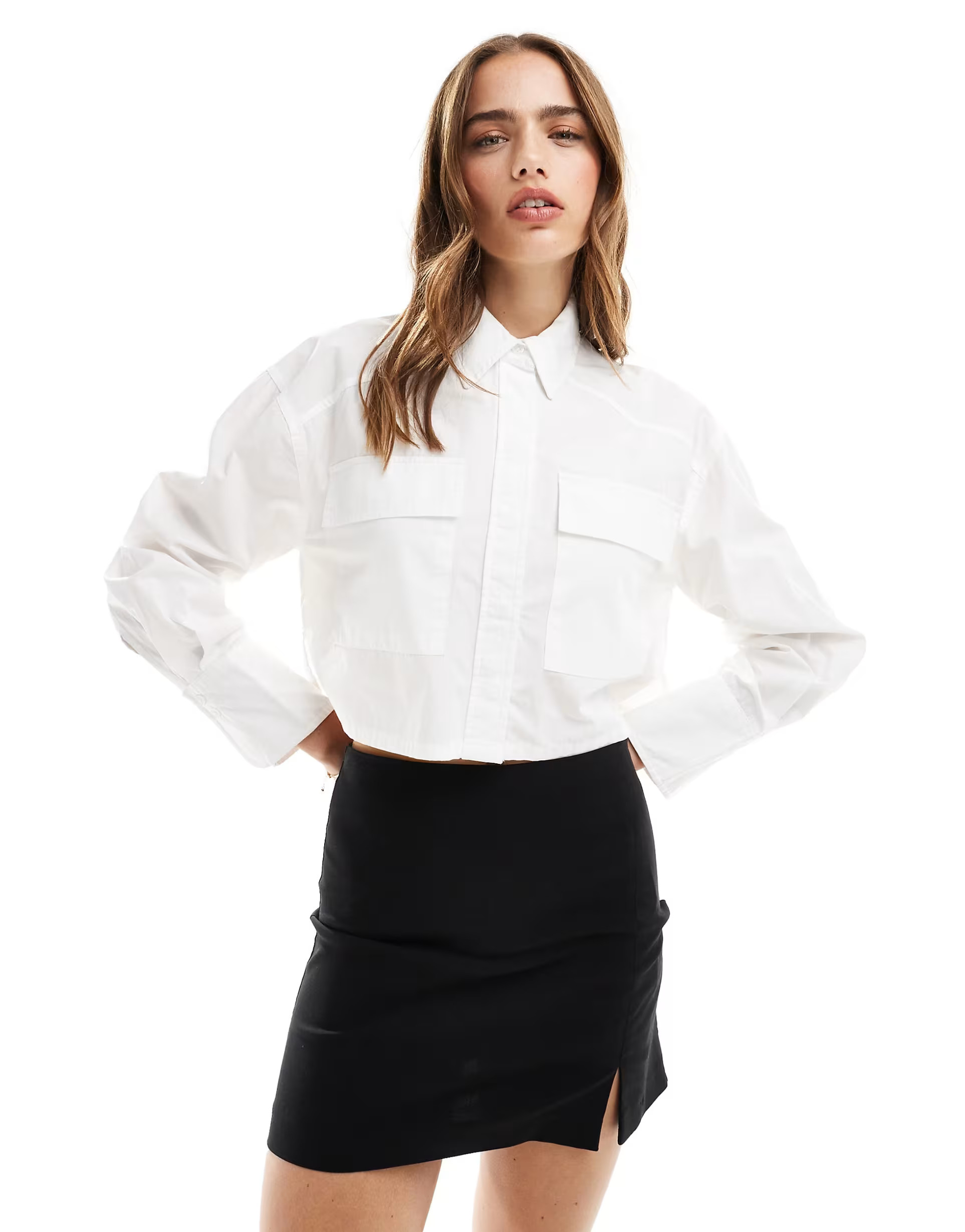Bershka cropped utility shirt in white | ASOS (Global)