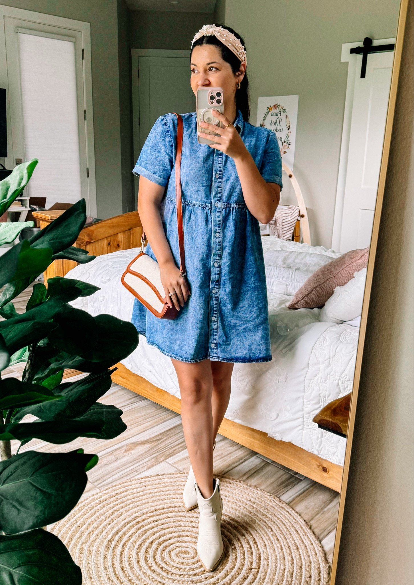 Effortless Denim Dress Outfit! I’m 5’4” 145lbs wearing small in the dress. Runs loose. Thank you for shopping with me. Stay blessed. #postpartumstyle #postpartumbody

#LTKU #LTKover40 #LTKSeasonal