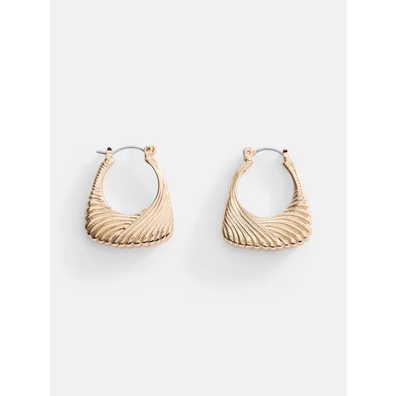 Scenario Women's Gold‑Tone Ribbed Texture Hoop Earrings | Walmart (US)
