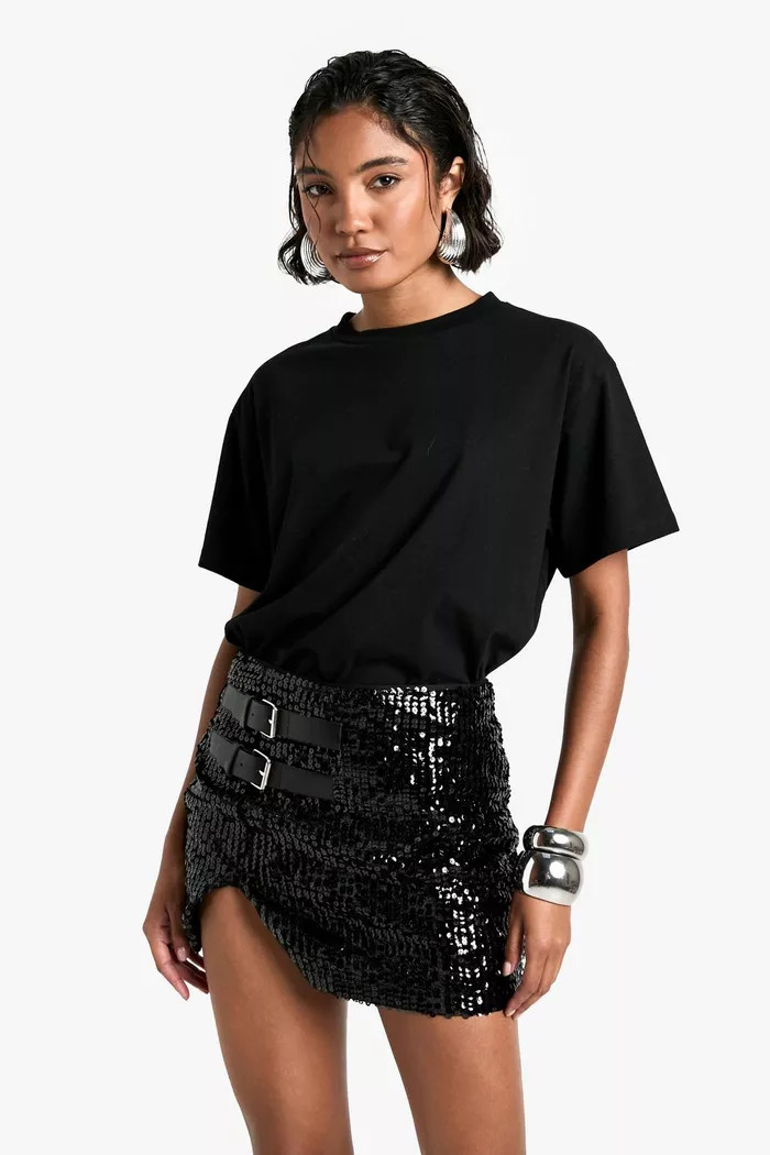Tall Buckle Detail Sequin Mini Skirt | boohoo (US & Canada)