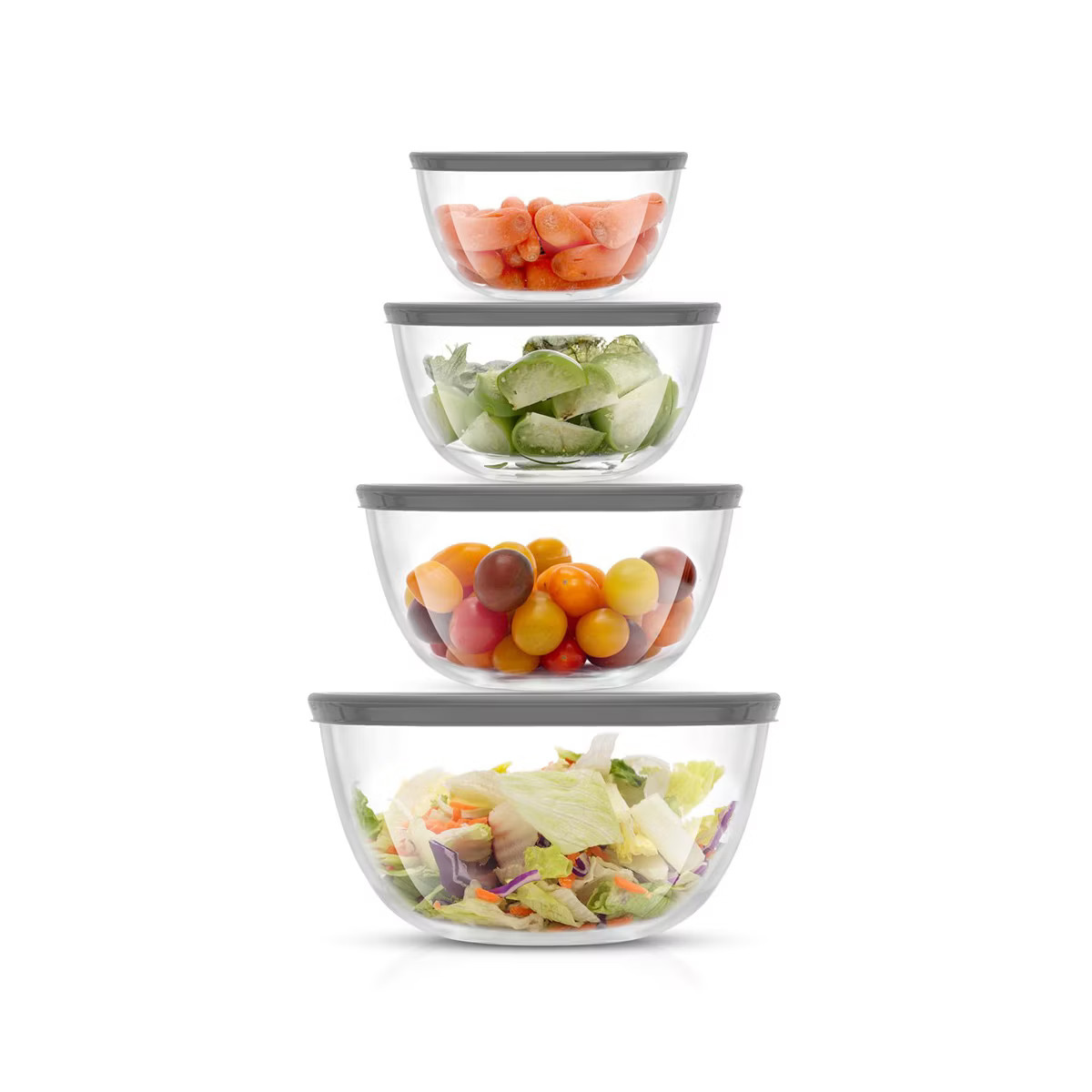 JoyJolt JoyFul 4 Kitchen Glass Food Mixing Bowls With Lids - Grey | Target
