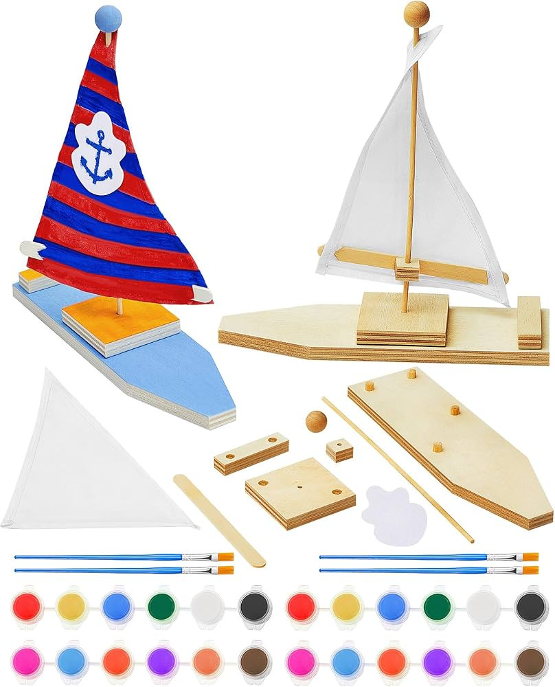 Jenaai 20 Pcs DIY Wooden Boat Kits Wooden Sailboat to Paint Decorate Unfinished Wood Blank Craft ... | Amazon (US)