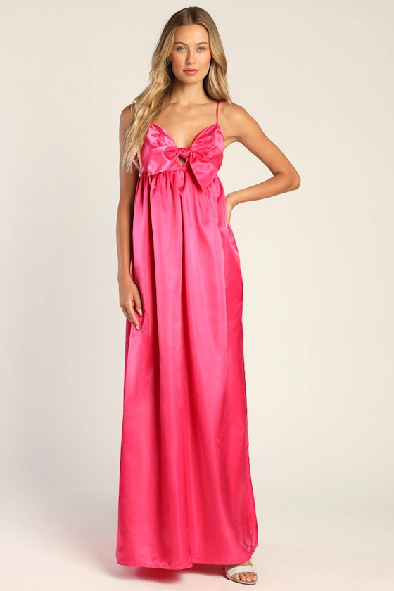 Flirting with Fab Pink Satin Babydoll Maxi Dress With Pockets | Lulus (US)