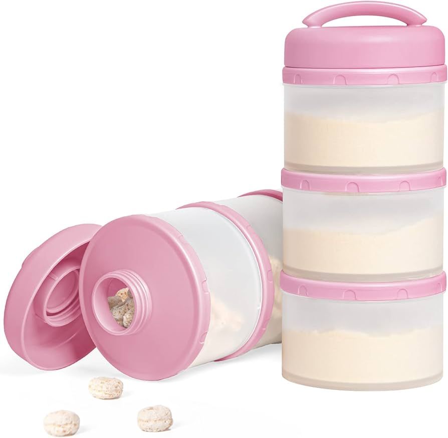 Termichy Stackable Formula Dispenser Portable Milk Powder Container, 2 Pack, Baby Pink | Amazon (US)