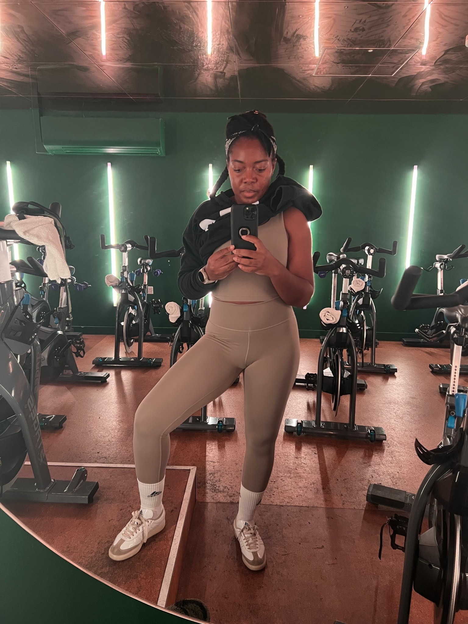 Ride outfit, workout outfit, matching set, brown, beige, greige, white socks, spin shoes, cycling shoes black hoodie, black hoody, black sweater, fitness, sale, workout outfit 

#LTKfitness #LTKuk #LTKsale