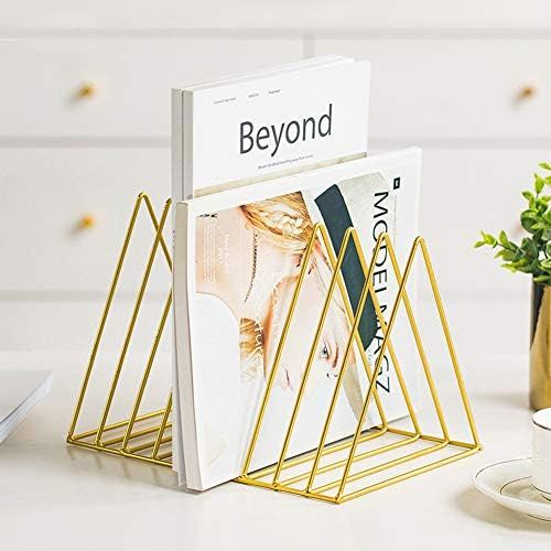 Sooyee 9 Slot Gold Magazine Holder,Desktop File Sorter Organizer Triangle Bookshelf Decor Home Of... | Amazon (US)