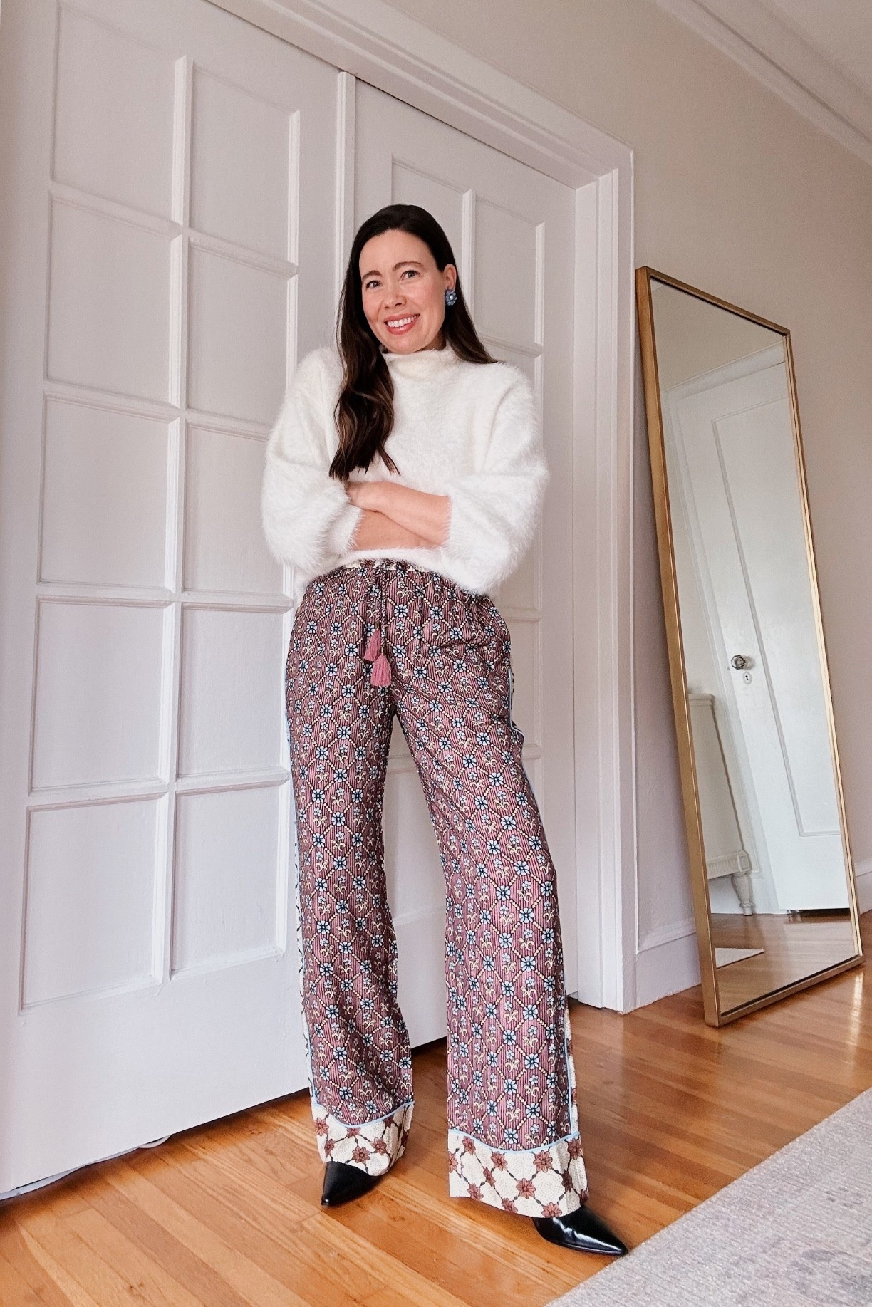 Sézane x Antoinette pants, true to size. Wearing a 4.  

#LTKootd #LTKSeasonal #LTKOver40