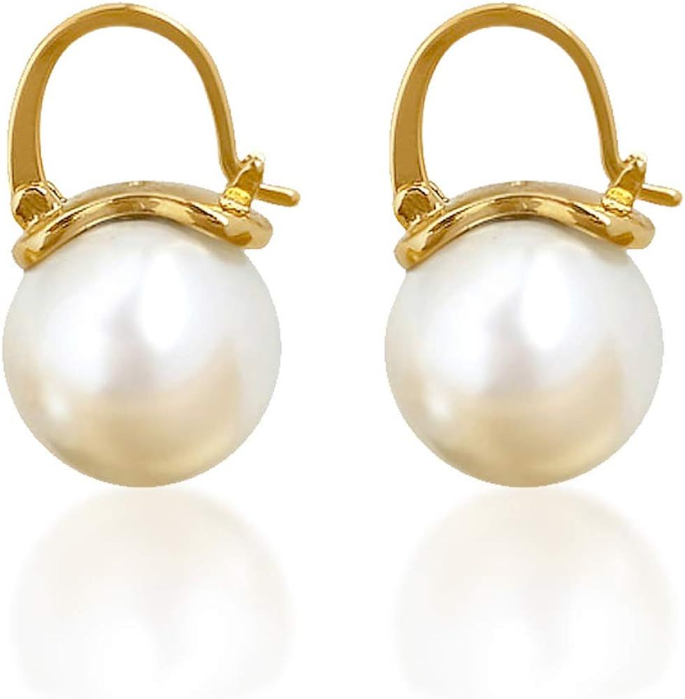 OwMell Elegant 925 Sterling Silver Pearl Drop Earrings Dangle Stud Gold Plated Earrings for Women... | Amazon (US)