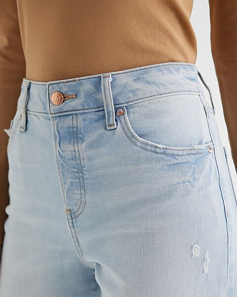 High Waisted Light Wash Relaxed Straight Ankle Jeans | Express