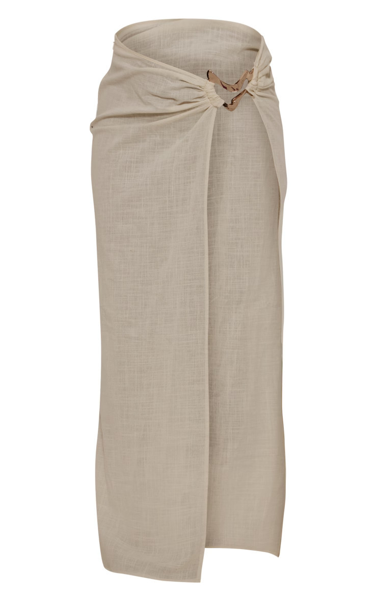 Sand Gold Trim Linen Look Side Split Beach Maxi Skirt | PrettyLittleThing US