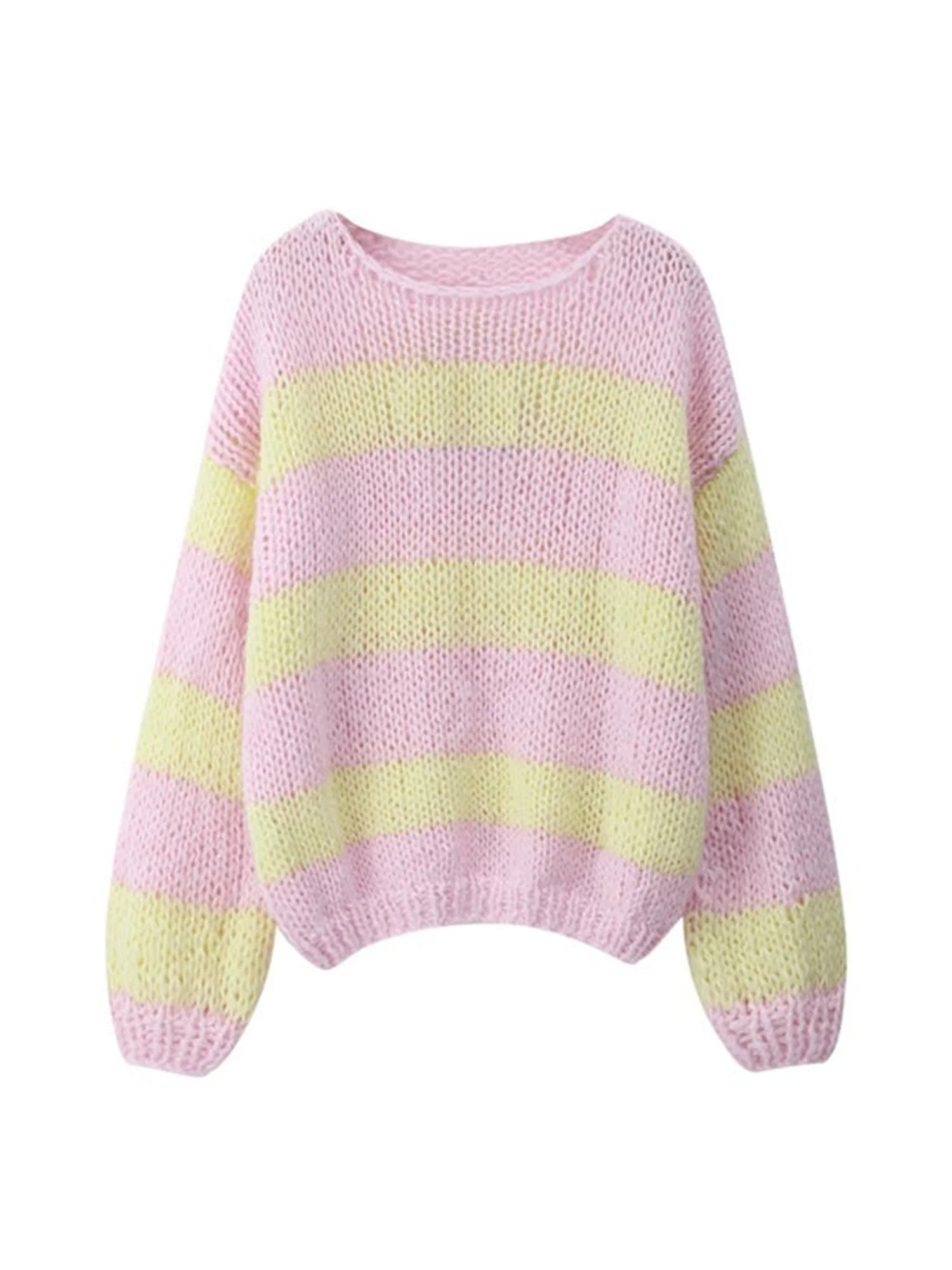 Rdhnmea Women's Striped Sweater Cute Color Block Loose Boat Neck Long Sleeve Pullover Fall Winter... | Walmart (US)