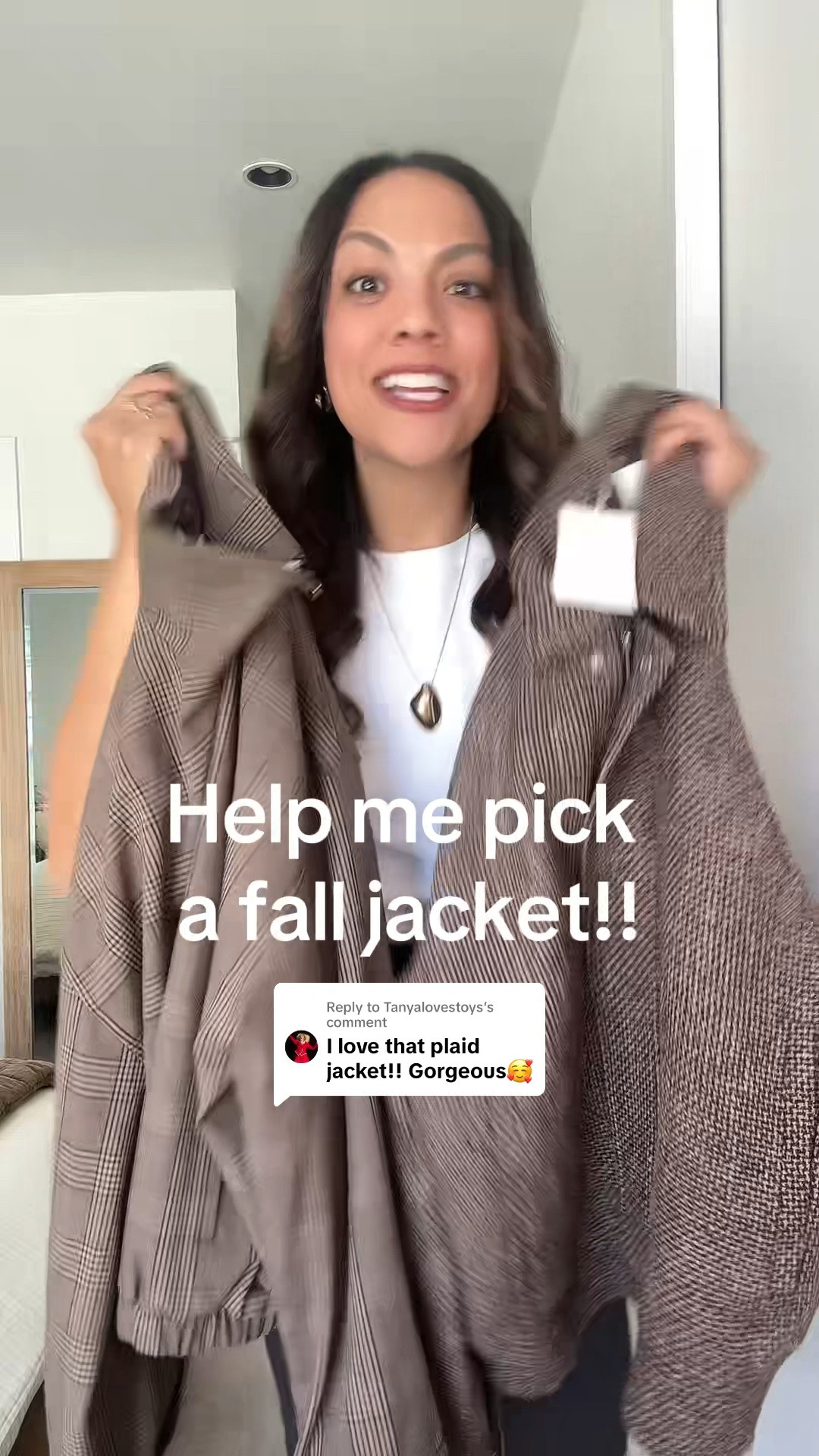Help me pick a jacket for fall!

Jacket 1:
-Aritzia plaid bomber in brown, I have a medium. 

Jacket 2:
-Aritzia herringbone brown bomber jacket. I have a medium. 

Wearing:
-Aritzia white T-shirt, I have a medium. 
-Aritzia brown barrel trousers, I have a size 10.

#LTKcanada #LTKworkwear #LTKstyletip