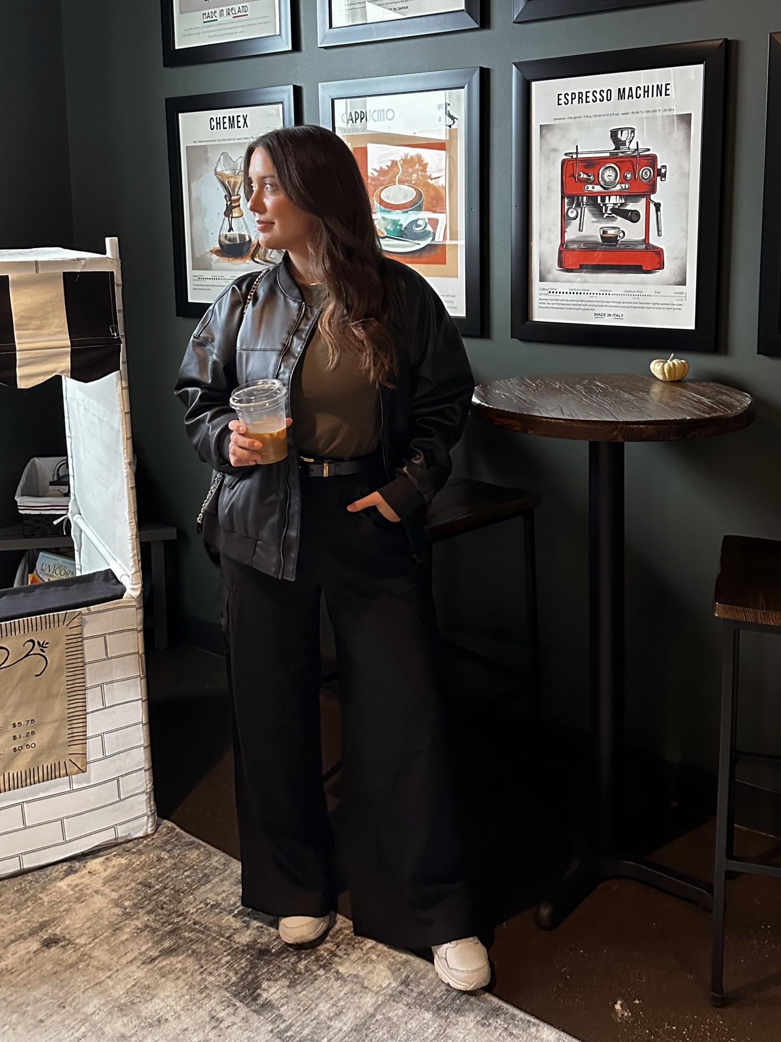 Love this black leather bomber jacket - large 

I sized up one for a little extra room! 