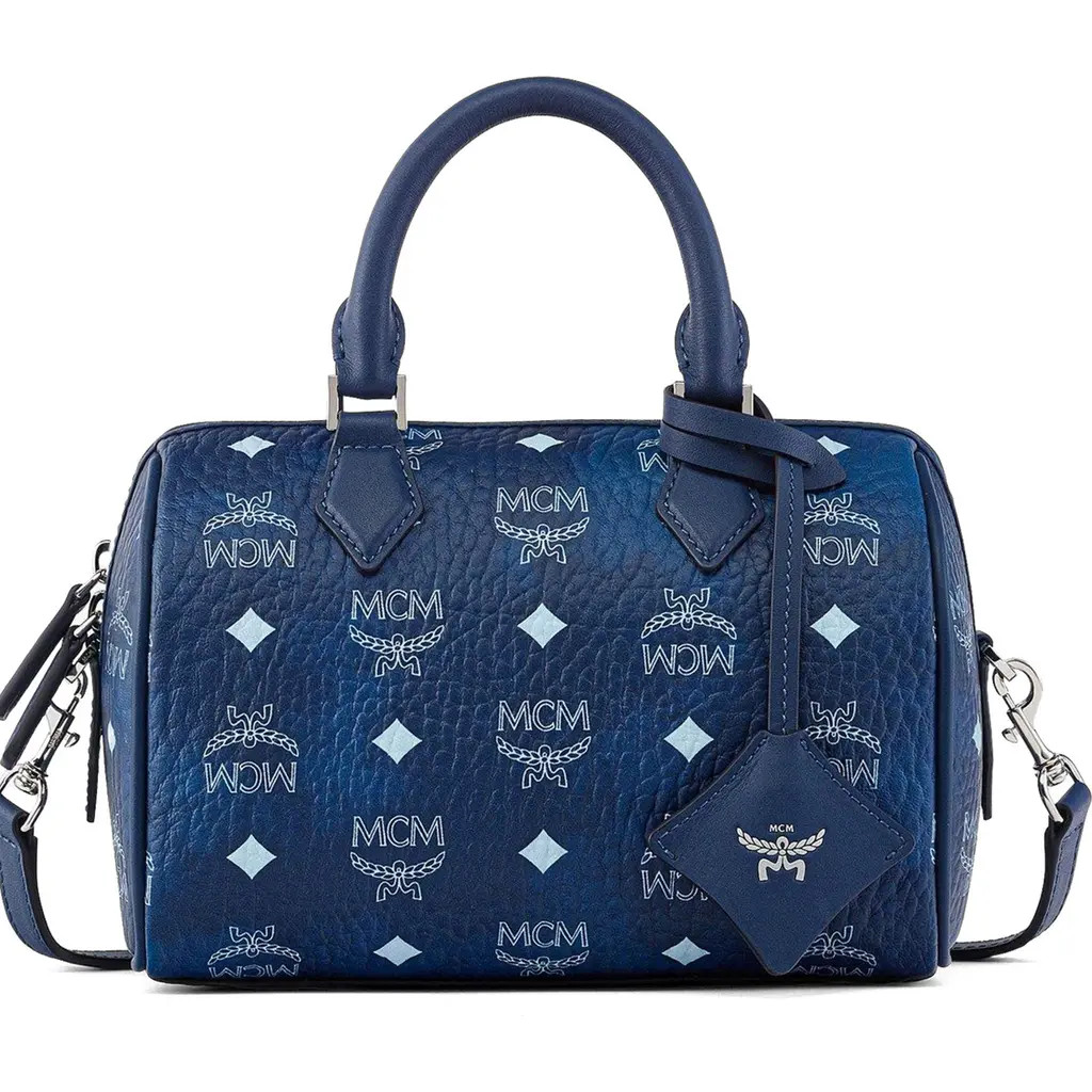 MCM Small Ella Boston Bag in Visetos in Blue at Nordstrom | Nordstrom