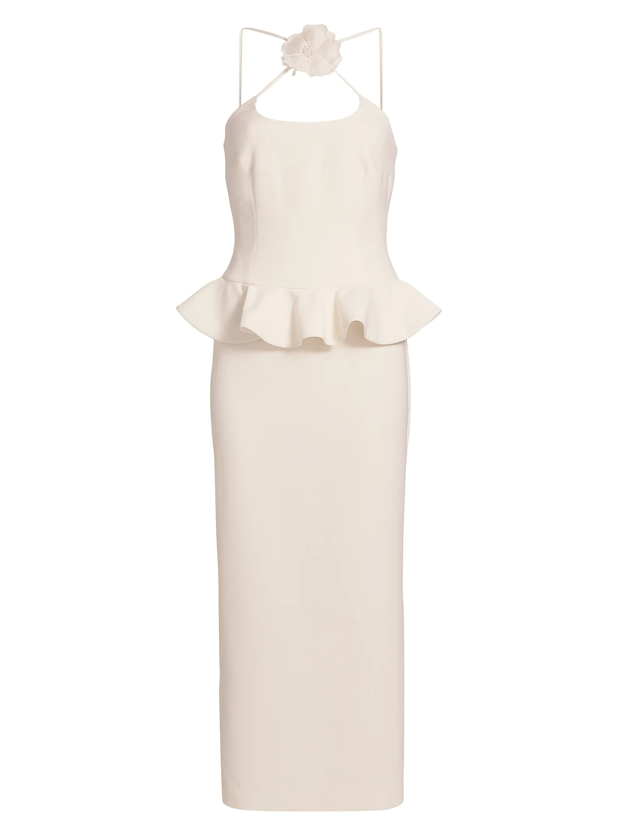 Crêpe Flower Pin Peplum Cocktail Dress | Saks Fifth Avenue