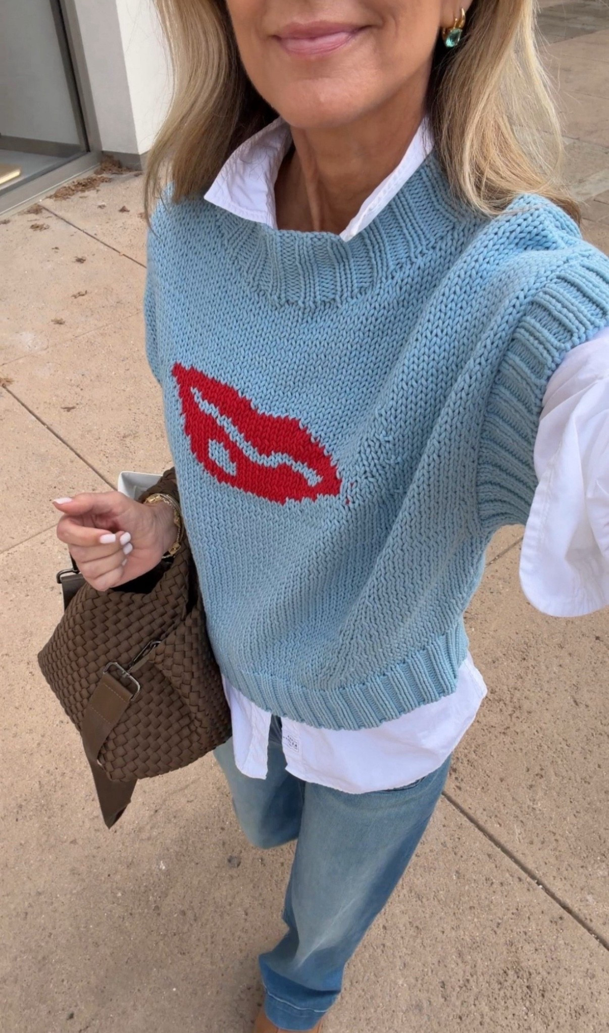 Everyday look-I’ve linked all price points.
-Front pocket jeans TTS, wearing reg length, I 5’6”.
-White button-up Barry shirt in soft Luxe cotton sz S 
-Fun lips sweater vest. SZ Small  
-Loafers TTS 
-Woven bag


#LTKootd #LTKOver40 #LTKgrwm