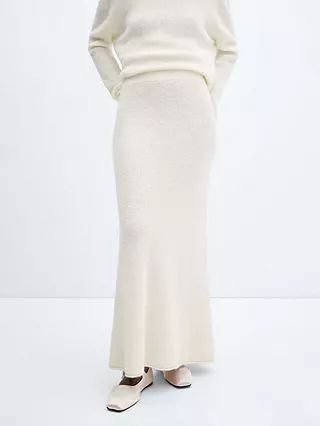 Mango Franca Knitted Maxi Skirt, White | John Lewis (UK)