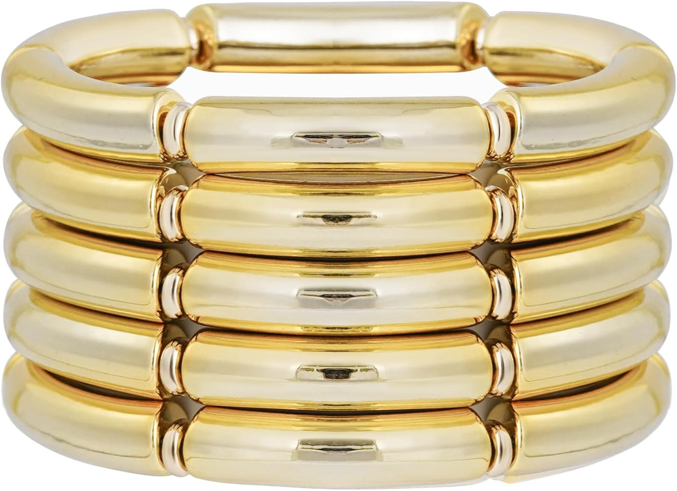 LALAPPLE Gold Plated Beaded Acrylic Bamboo Tube Bangle Bracelets for Women, Colorful Chunky Curve... | Amazon (US)