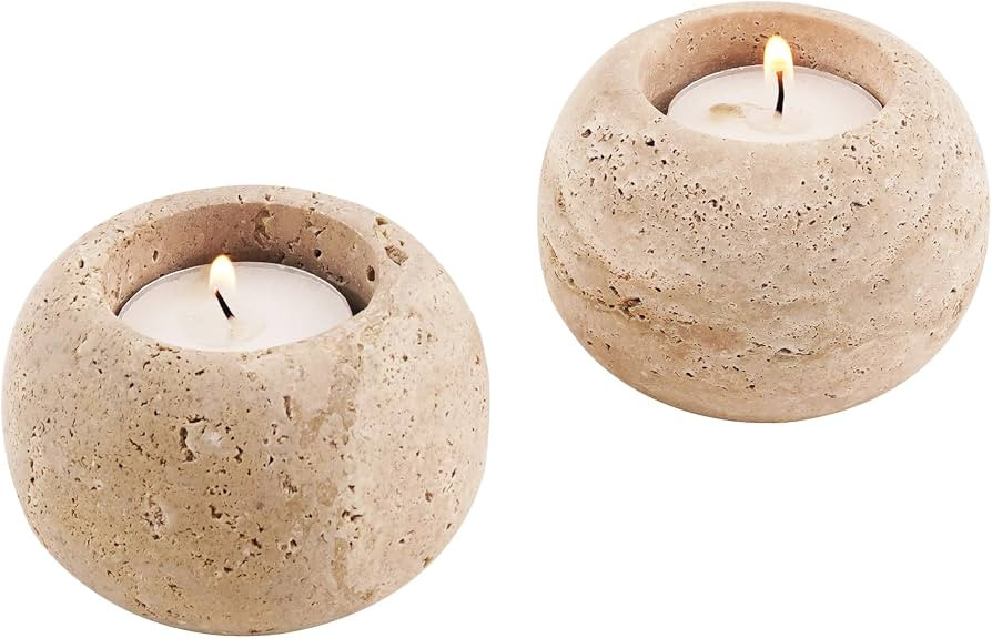 Marble Tealight Candle Holders 3 Inch Travertine Votive Candles Holder for Dining Table Centerpie... | Amazon (US)