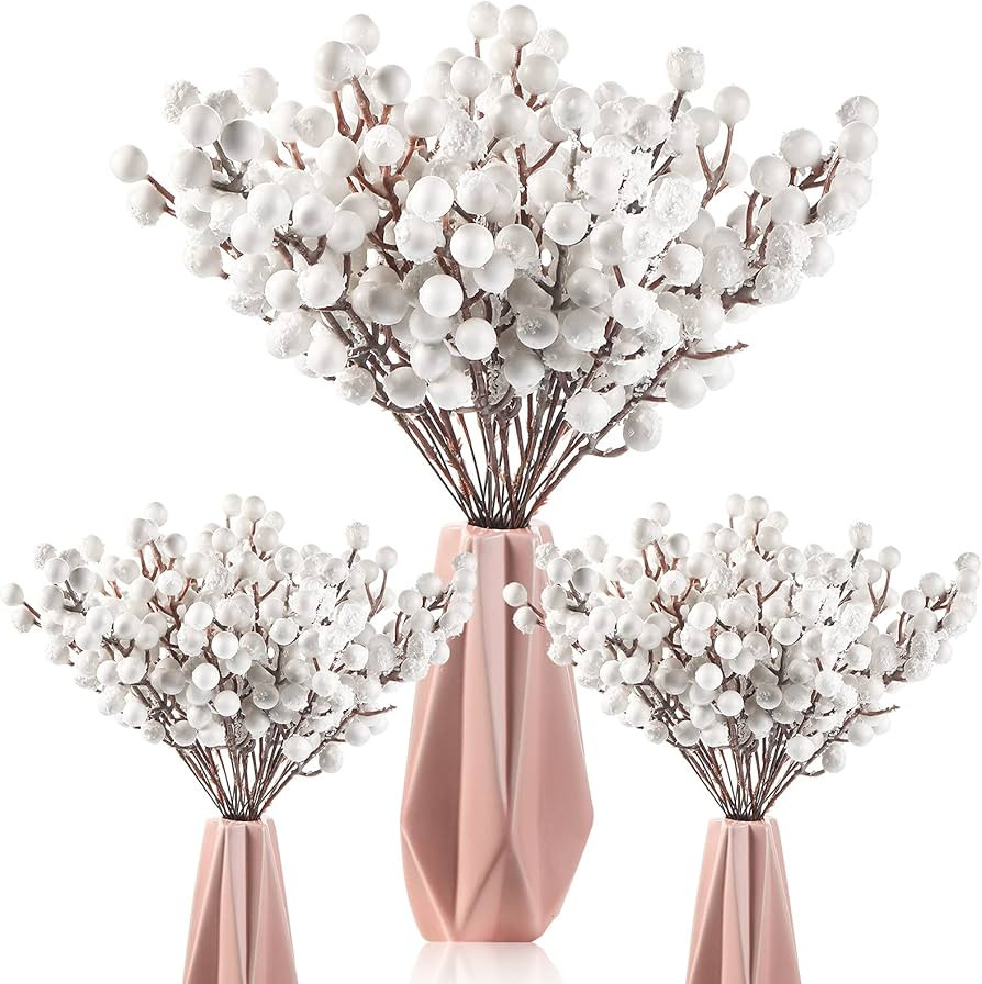 Geosar 30 Pieces Artificial Christmas Berry Picks with Snowflake Glitter Artificial Holly Berry S... | Amazon (US)