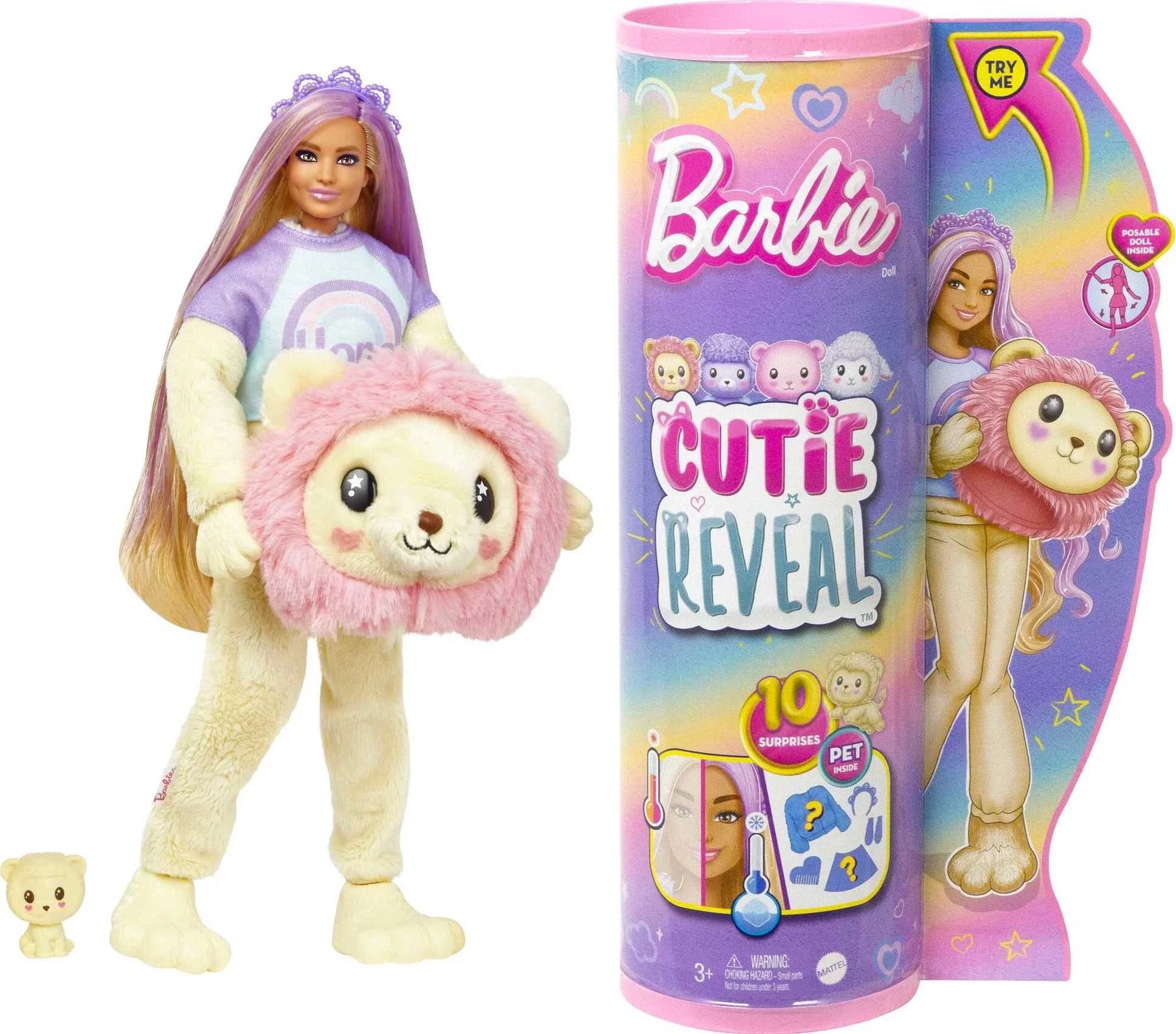 Barbie Cutie Reveal Doll & Accessories, Cozy Cute Tees Lion, “Hope” Tee, Purple-Streaked Blon... | Walmart (US)