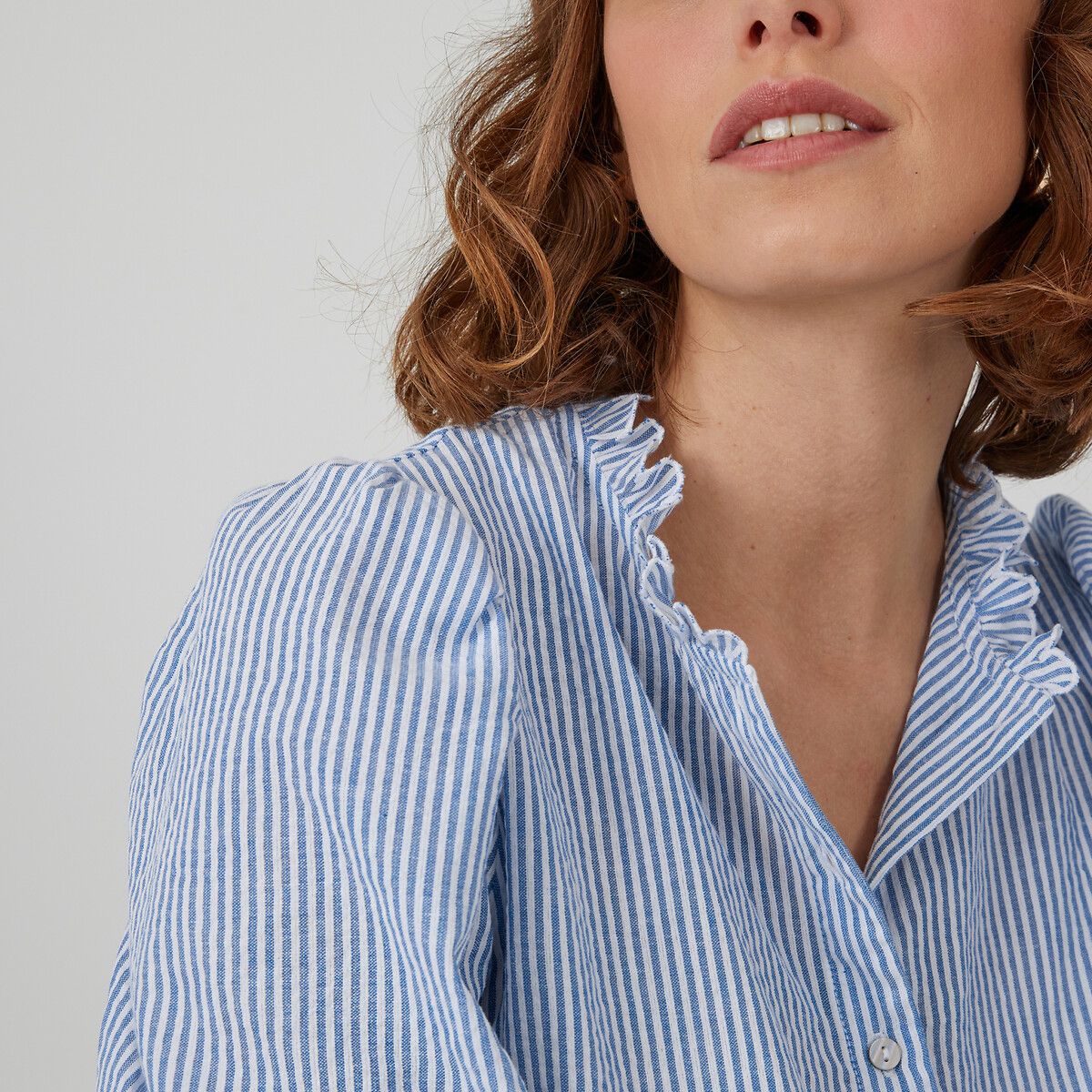Striped Cotton Shirt with Ruffled Victorian Collar | La Redoute (UK)