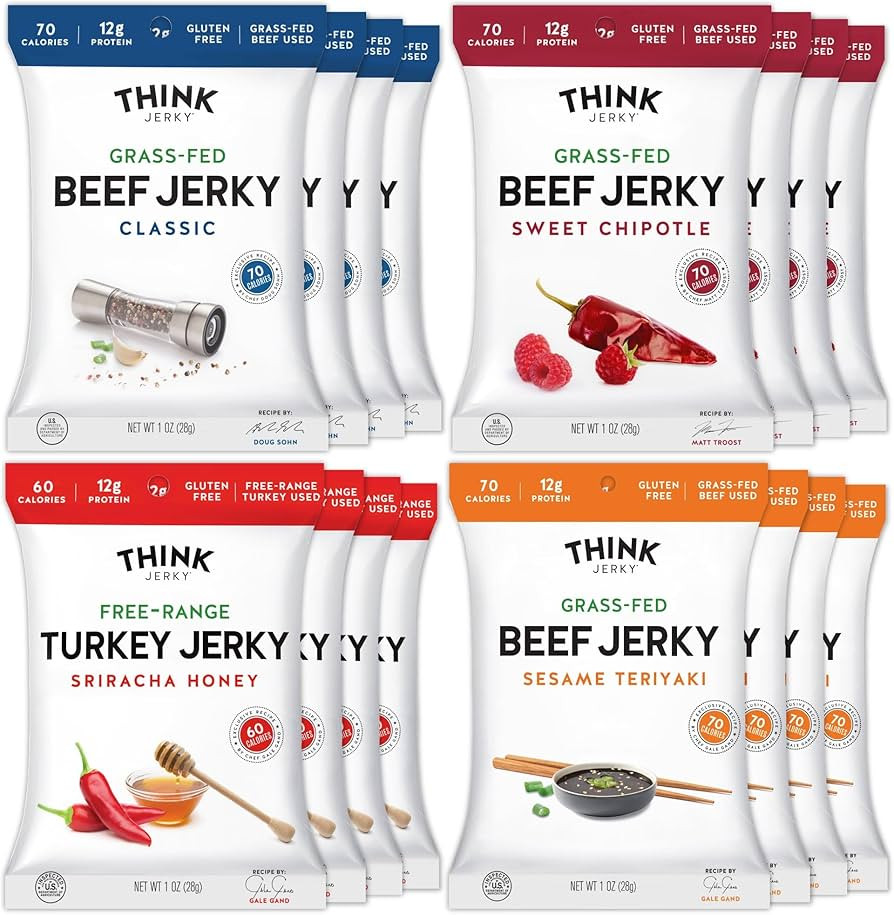 Think Jerky Beef and Turkey Jerky Variety Pack, Original, Sweet Chipotle, Sriracha Honey, Sesame ... | Amazon (US)