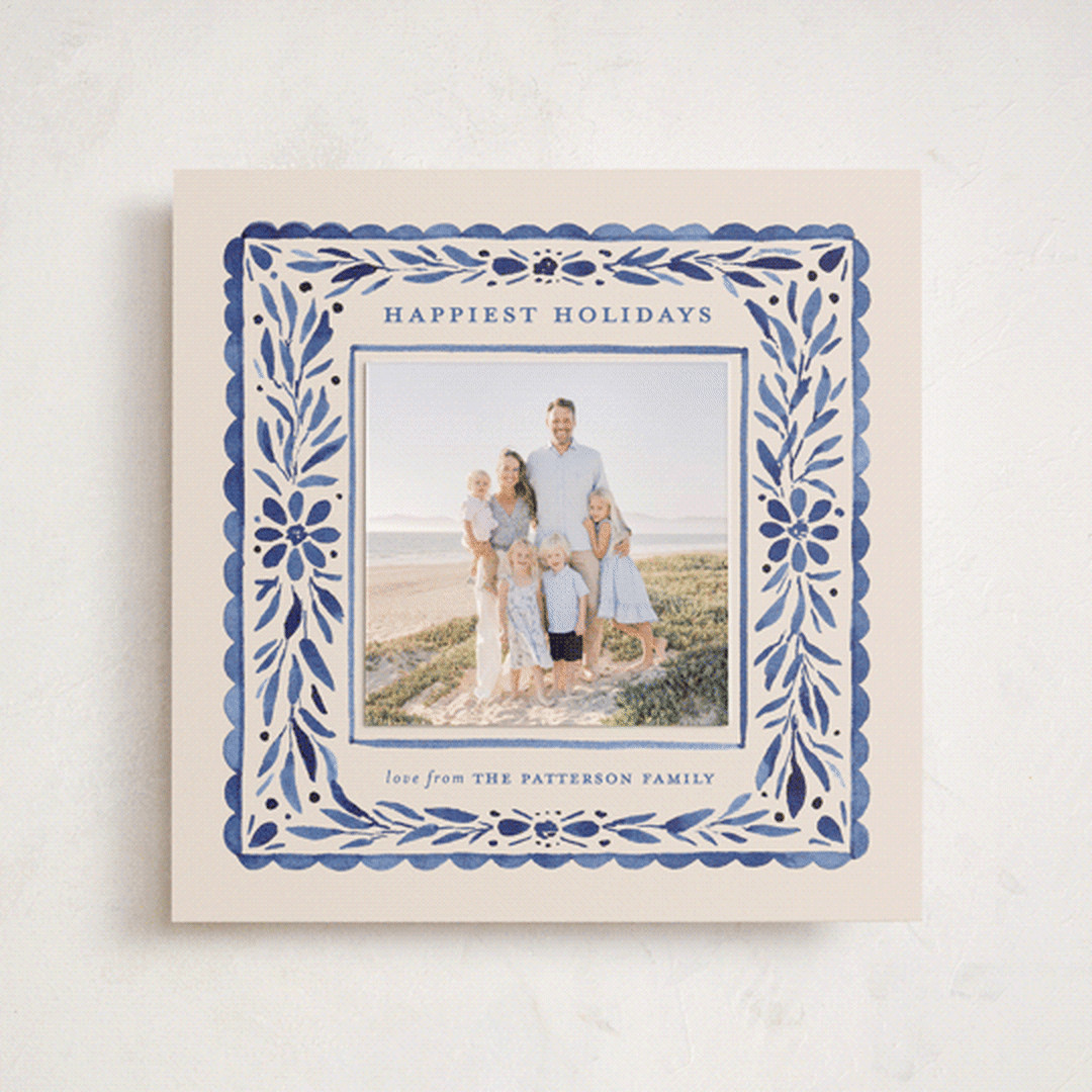 "Puebla" - Customizable Holiday Photo Mount Cards in Blue by Meagan Christensen. | Minted