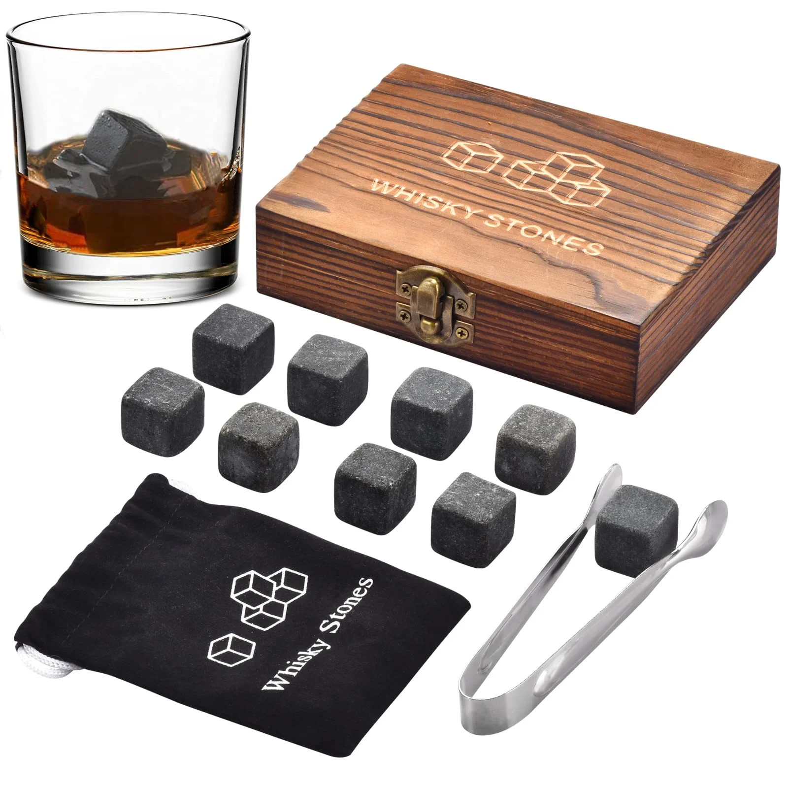9 Whiskey Stones Gift Set in Box for Men Bourbon Bar Gadget Gifts for Dad White Elephant for Him ... | Walmart (US)