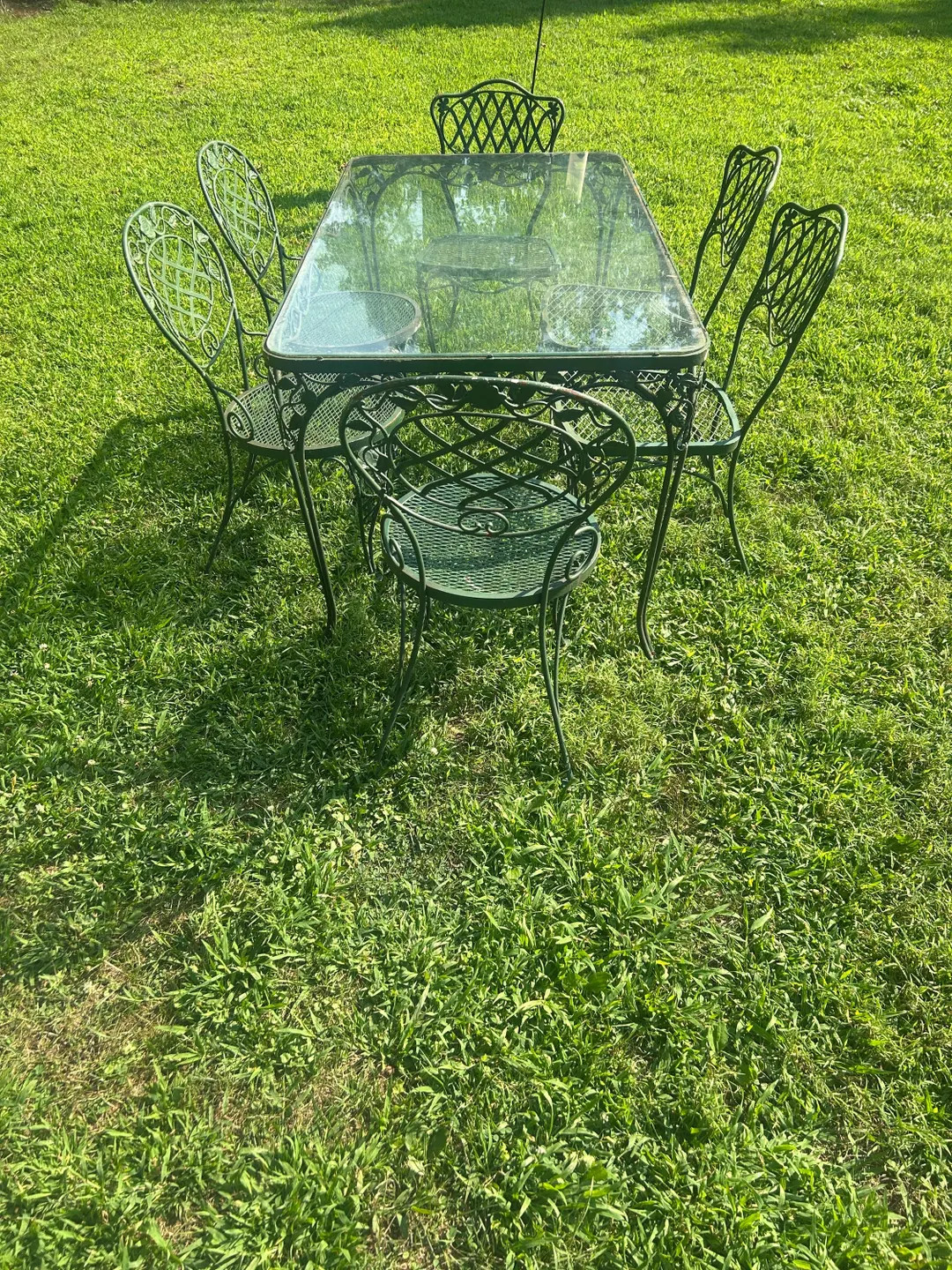 Vintage Woodard Wrought Iron Patio Set: Glass Top Table & 6 Chairs | Etsy (US)