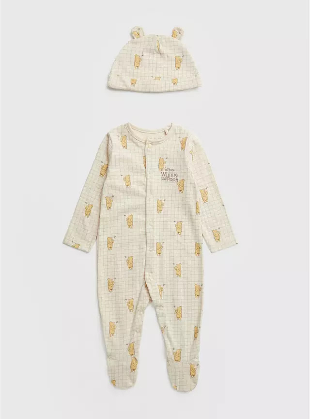 Buy Disney Winnie The Pooh Sleepsuit & Hat Newborn | Sleepsuits and pyjamas | Tu | Tu Clothing