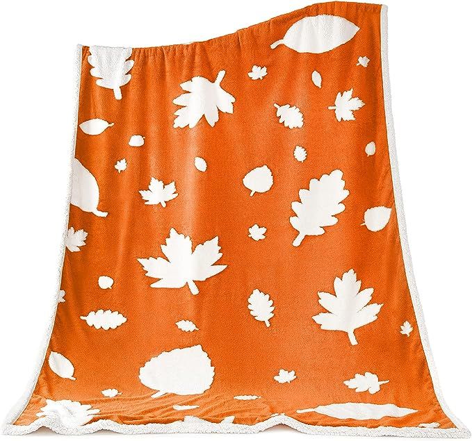 Fall Throw Blanket for Couch - 50x60 Burnt Orange - Soft Sherpa - Autumn Decorations for Home | Amazon (US)