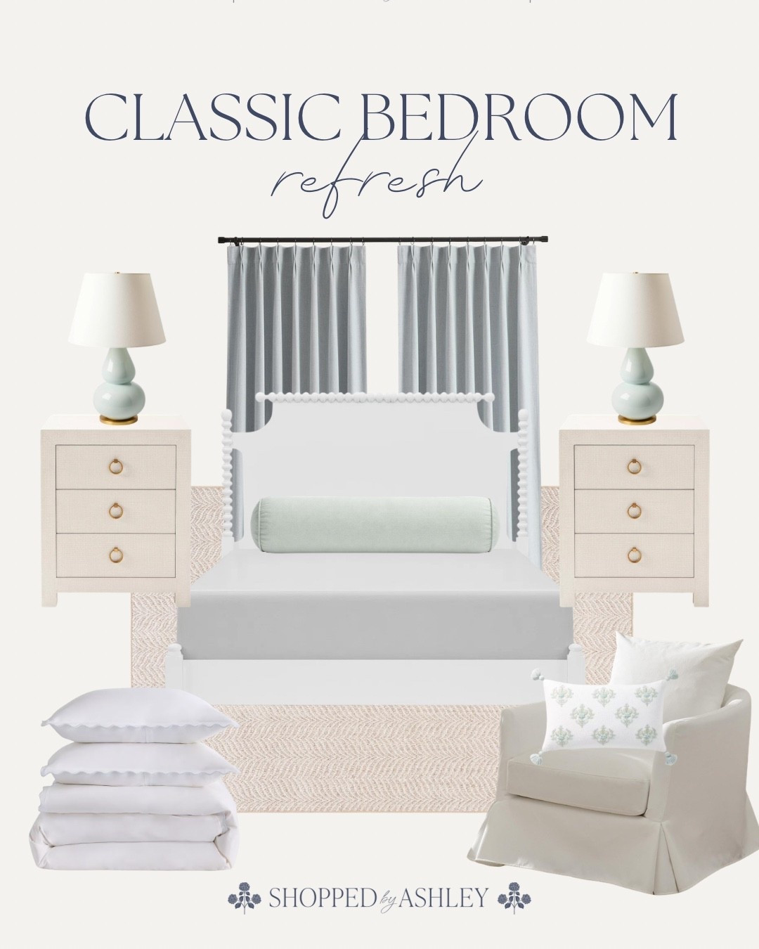 Classic blue and green bedroom inspiration ✨

Designer style, designer look, blue curtains, Serena and Lily style, spindle bed, coastal style, soft coastal, classic home, Grandmillennial, Grandmillennial decor, blue and green decor