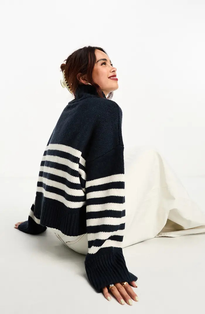 ASOS DESIGN Stripe Quarter Zip Sweater | Nordstrom | Nordstrom